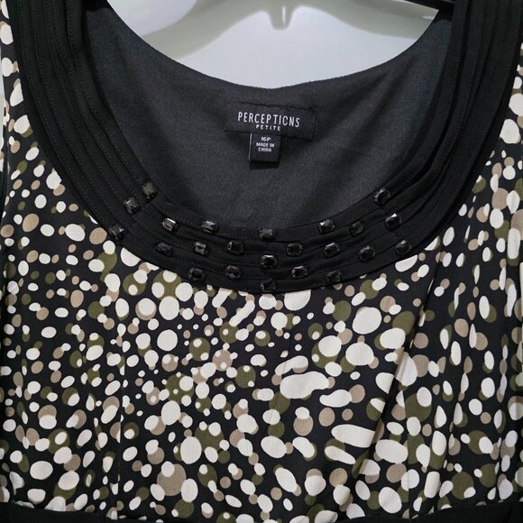 Perceptions 16P Black White Spotted Sleeveless Knee Length Dress - Picture 4 of 10